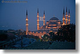 blue mosque, dusk, europe, horizontal, istanbul, minaret, mosques, religious, turkeys, photograph